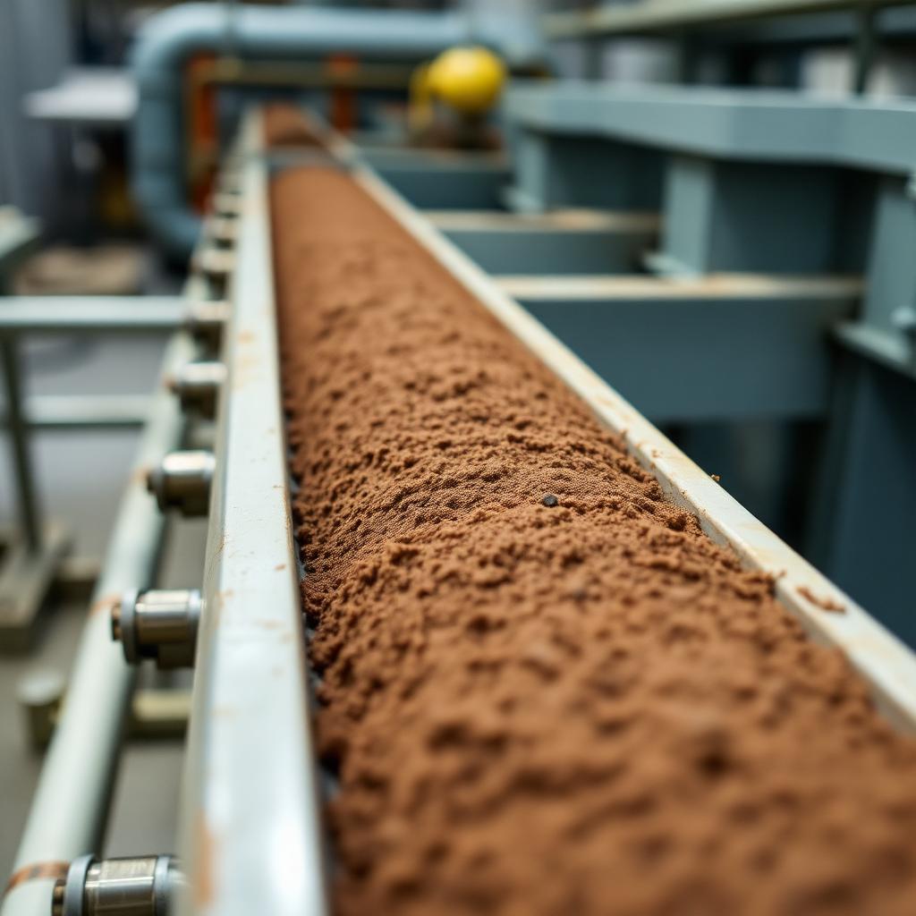 Dewatered sludge on a belt filter press